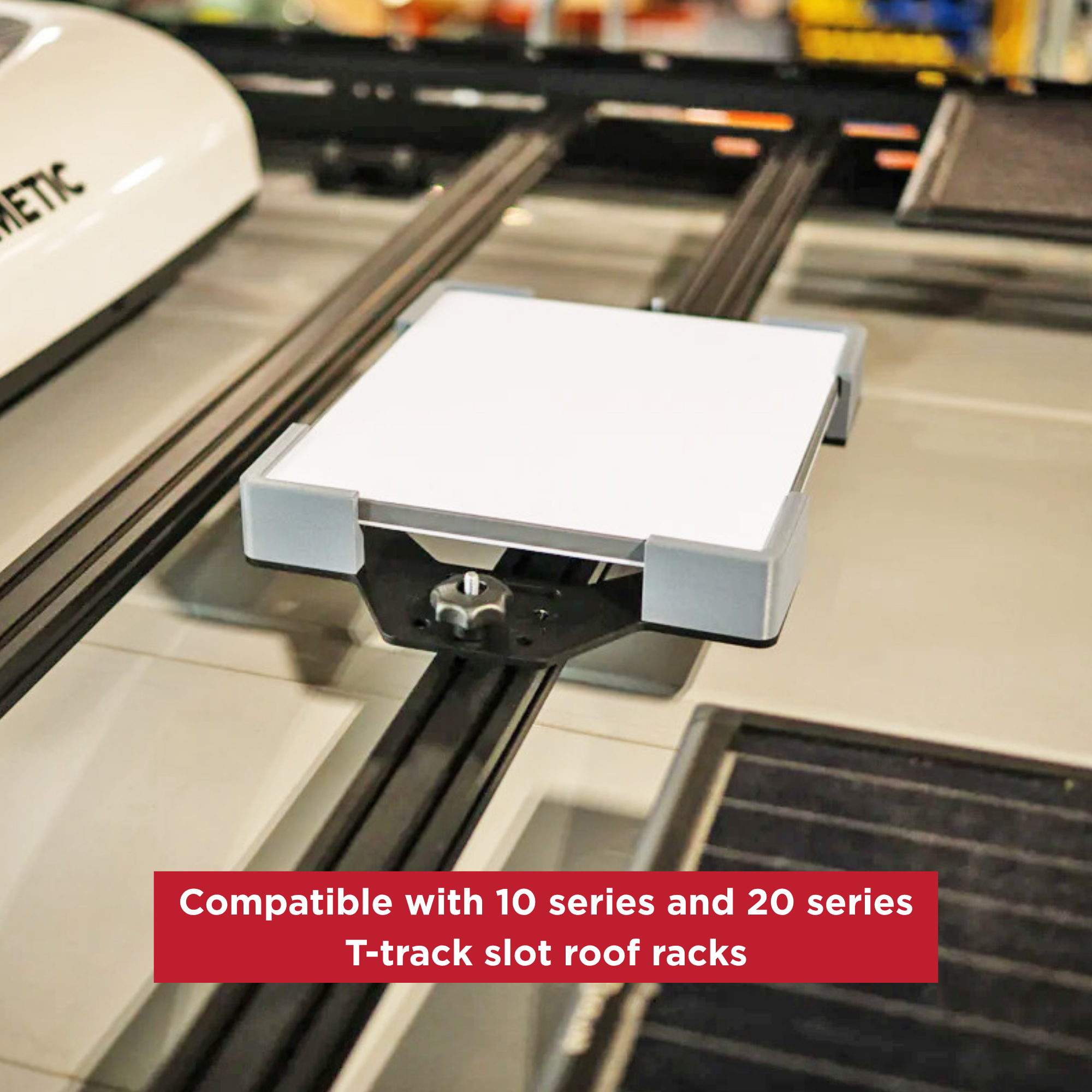 T-track slot roof rack with Starlink Mini Mounted