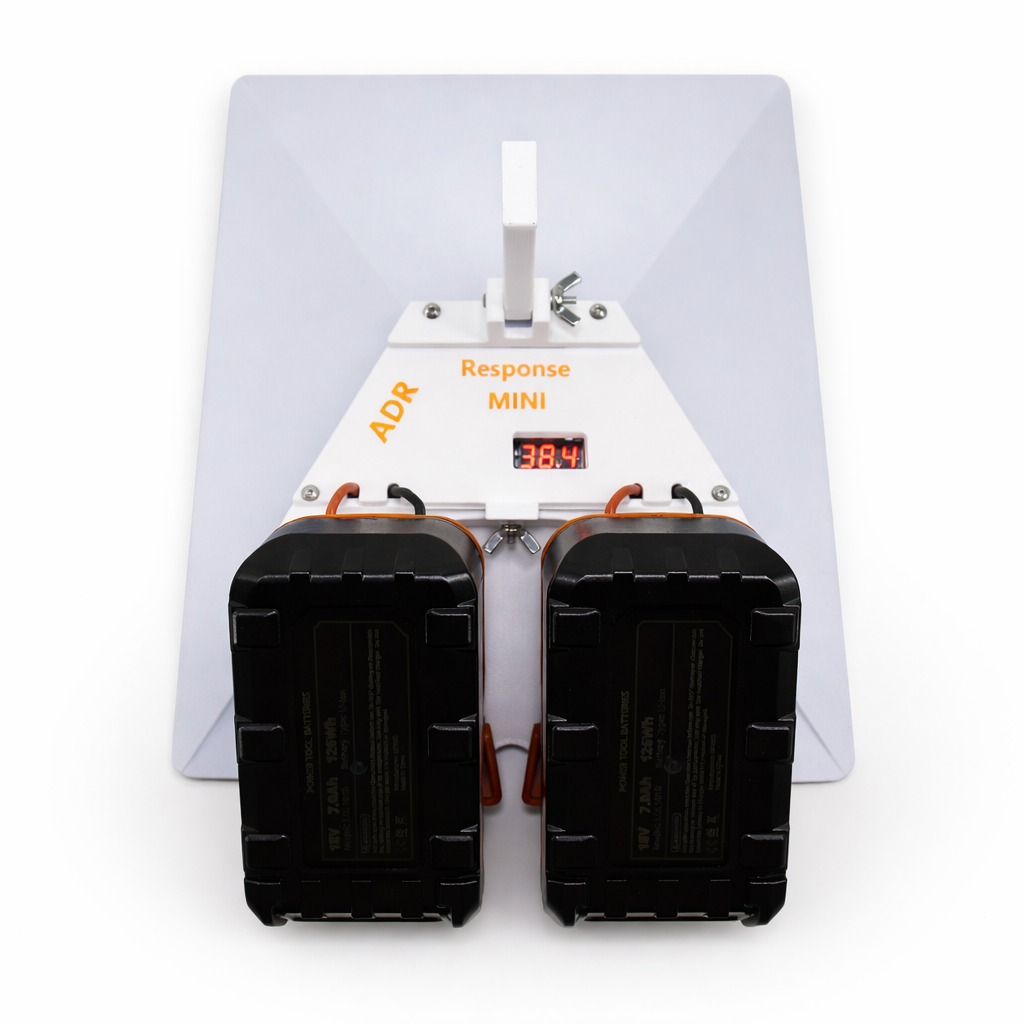 Close-up of Ridgid 18V battery connection on Mini Response™ Starlink Mini adapter