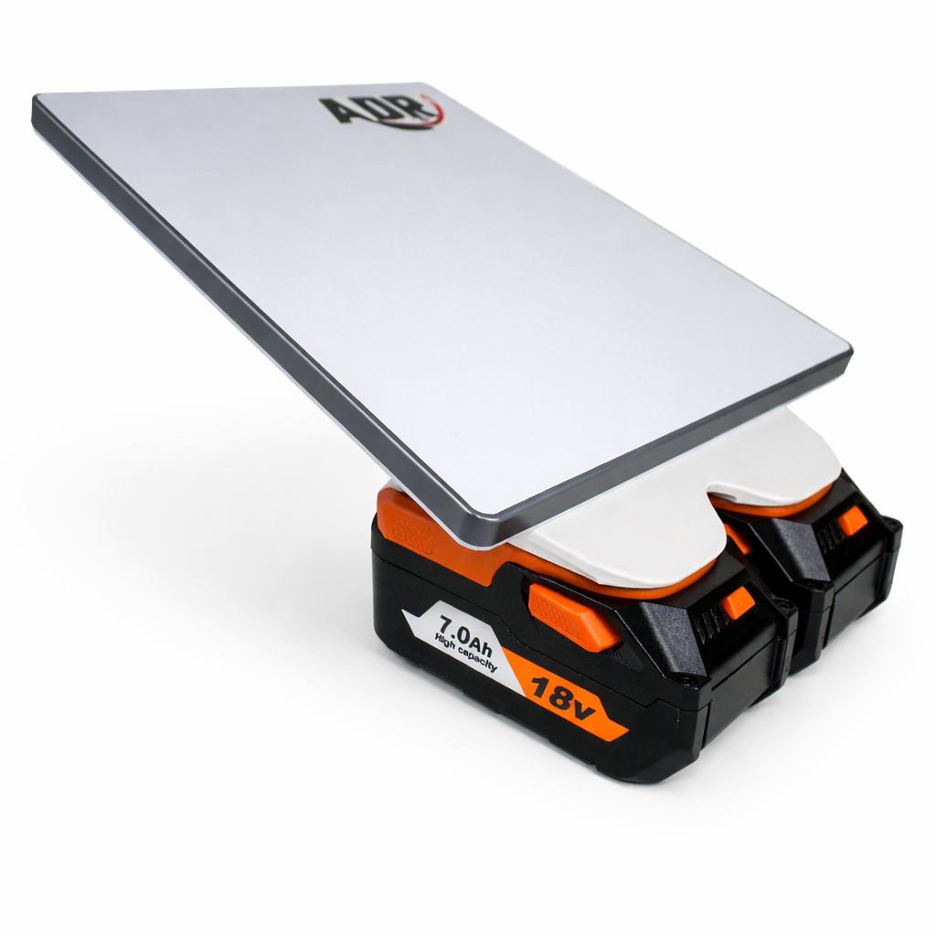 Side profile of Mini Response™ Ridgid battery adapter mounted on Starlink Mini