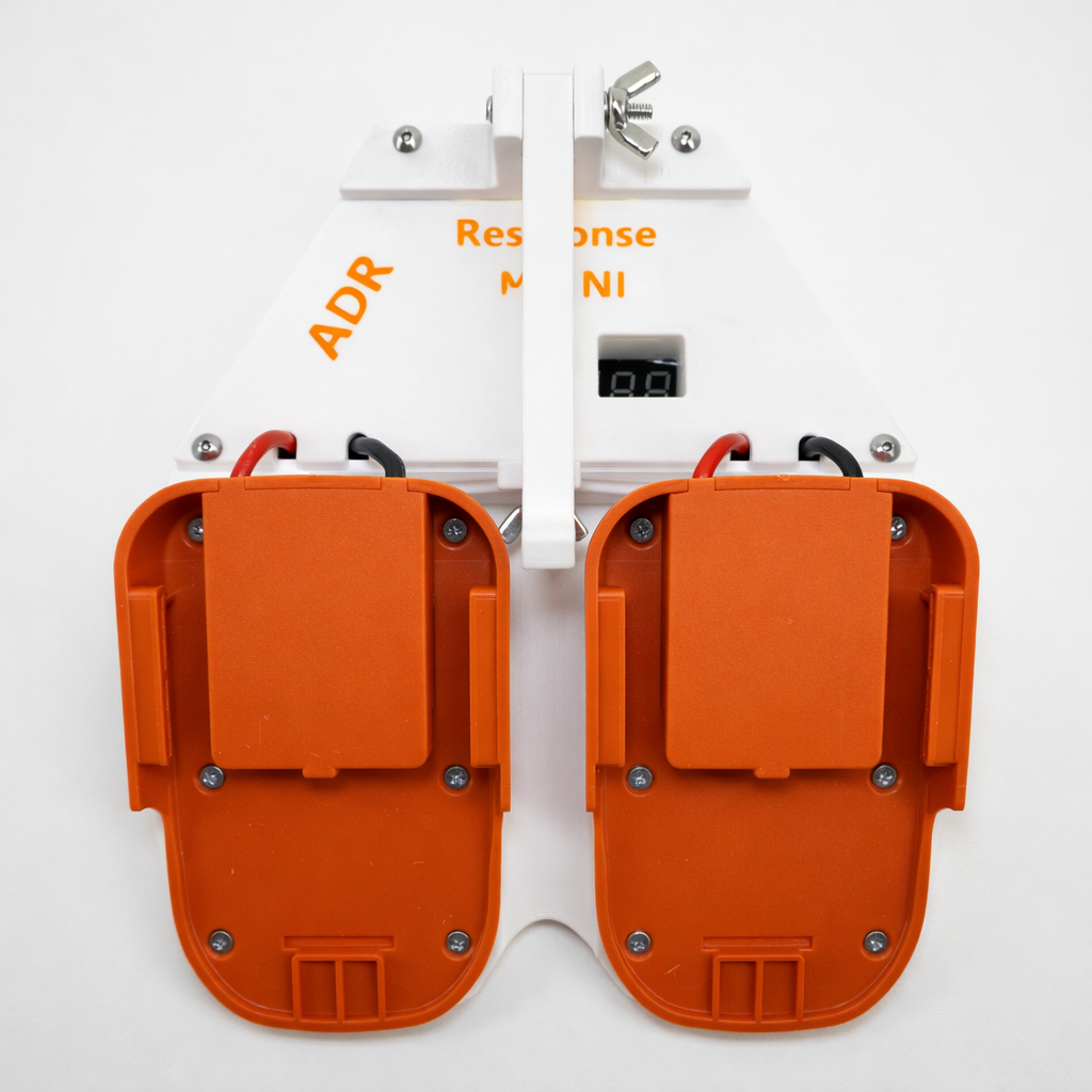 Top-down view of Mini Response™ Ridgid battery adapter mounted to Starlink Mini dish